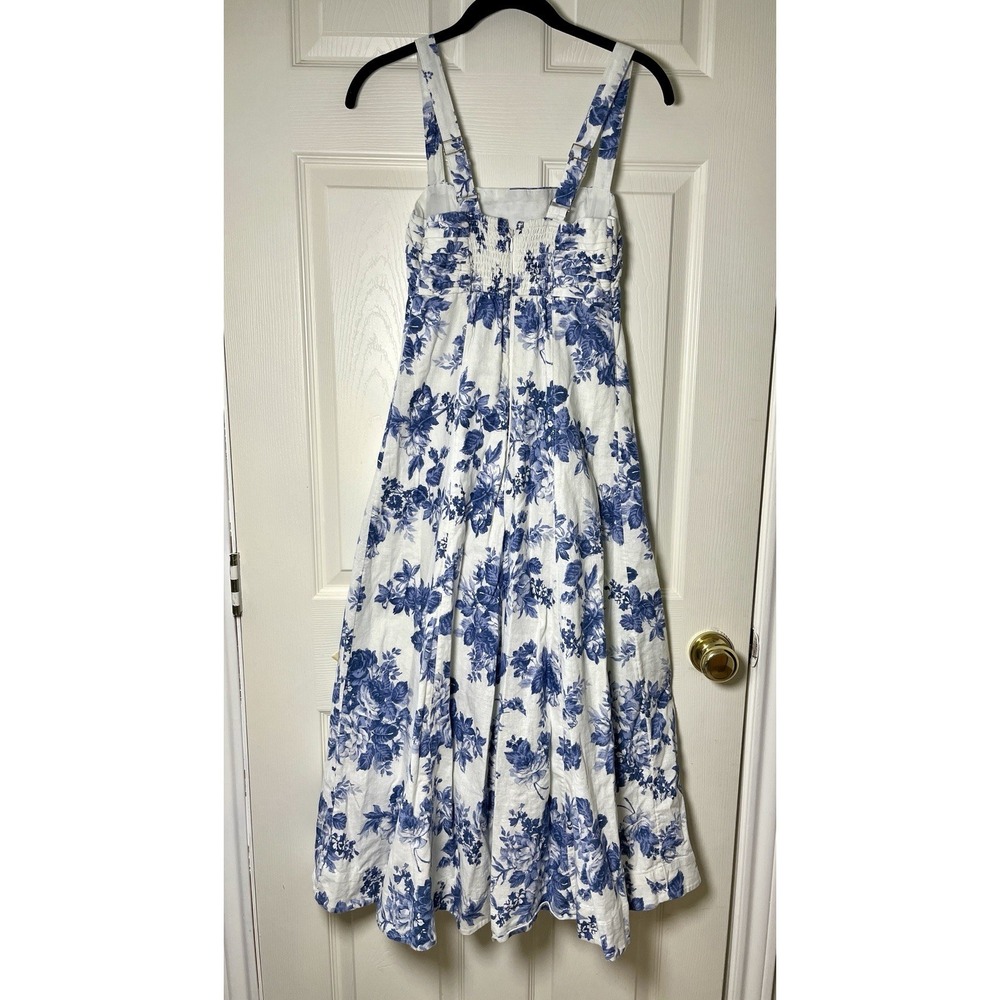 Abercrombie & Fitch Emerson Blue Floral Linen Blend Midi Dress XS Fit & Flare - Picture 3 of 13